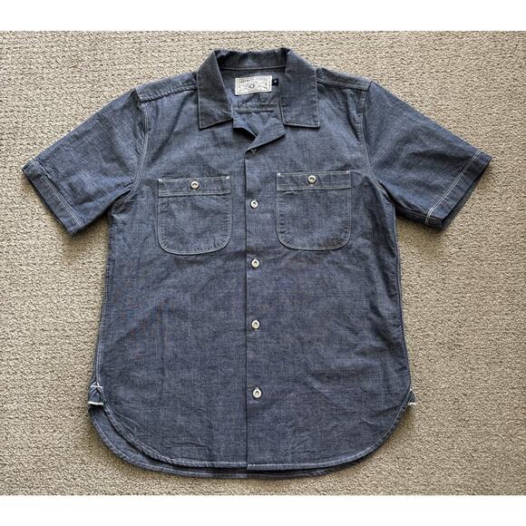 Freenote Cloth Dayton Shirt Mens Sz S Blue Denim Chambray Short Sleeve Button Up - Picture 1 of 11